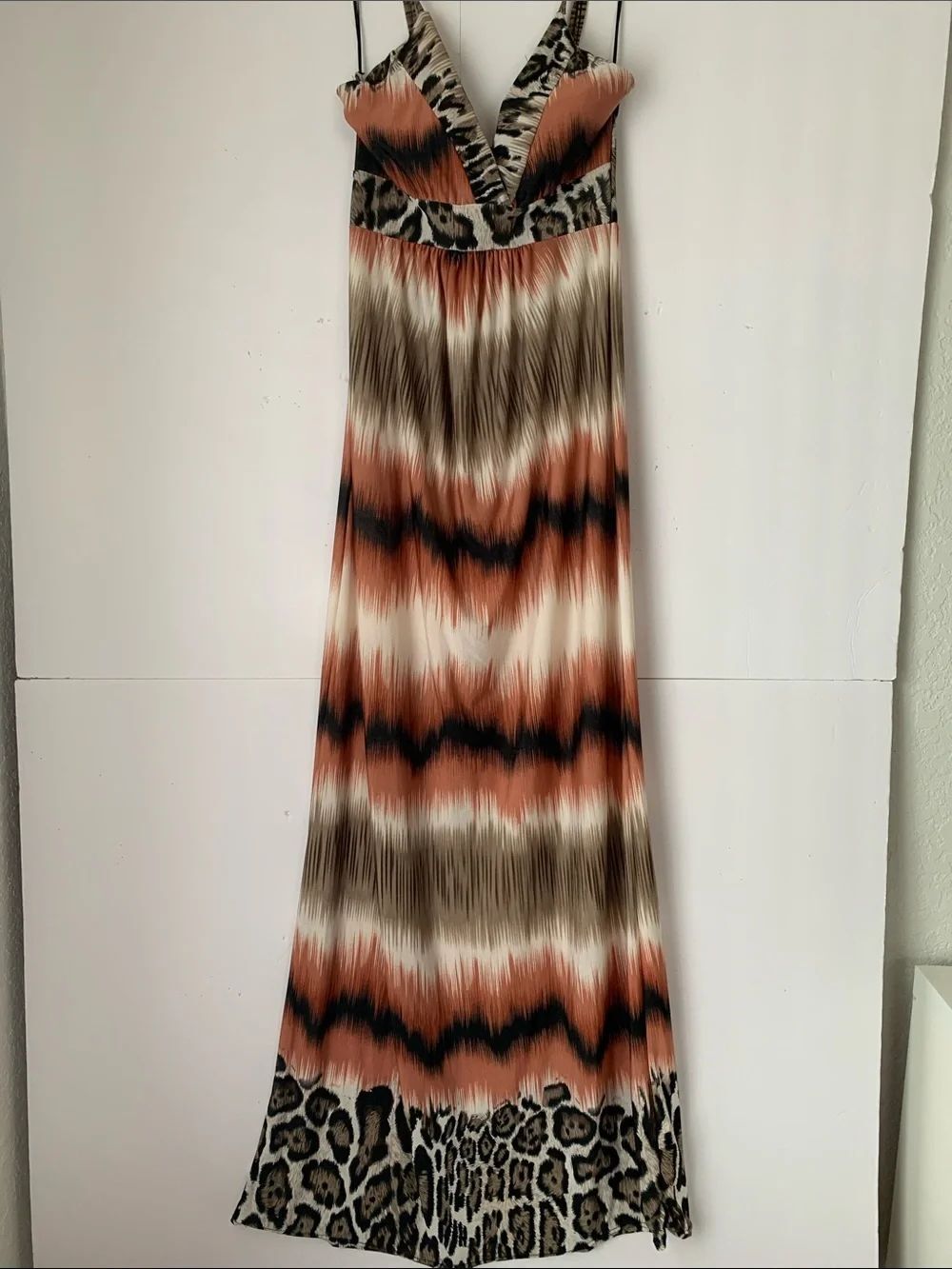 Sapogee Women’s Maxi Dress in Rust, Cream & Black Leopard Print Size S